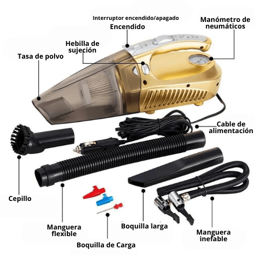Aspiradora De Carro 4 En 1, Integrado con Compresor Y Linterna