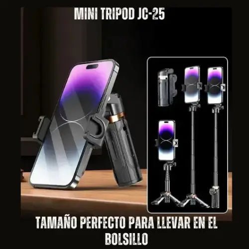 Mini Tripode JC - 25, Soporte para Celular, de 360°, con control remoto, ideal para selfis y todo tipo de tomas - Lleva de Todo Colombia