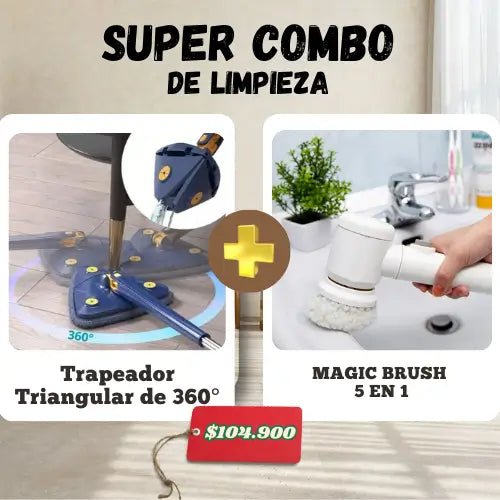 Super combo, Trapeador Triangular de 360° + Cepillo 5 en 1 MAGIC BRUSH - Lleva de Todo Colombia